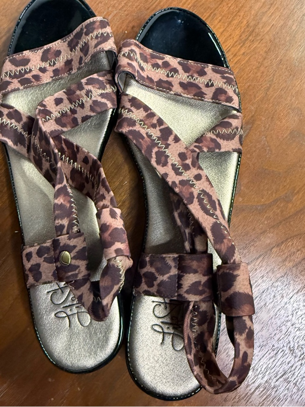 Life Stride Leopard Print Crisscross Sandals - Brown